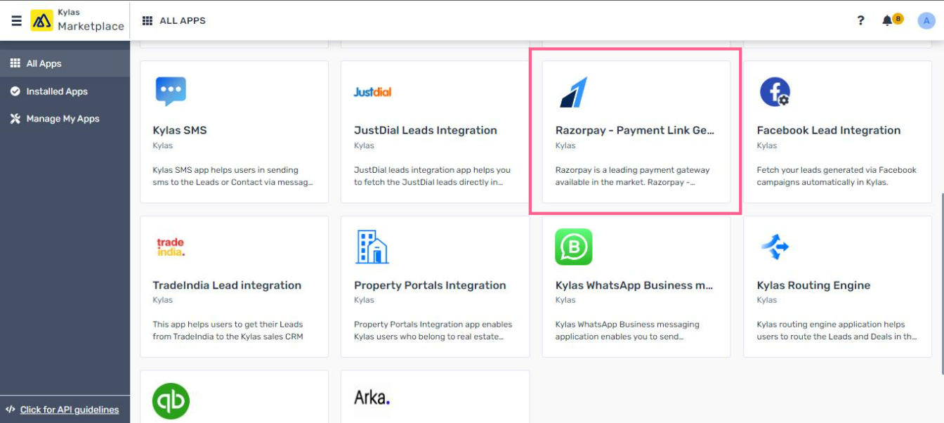 search Razorpay - Payment Link generation